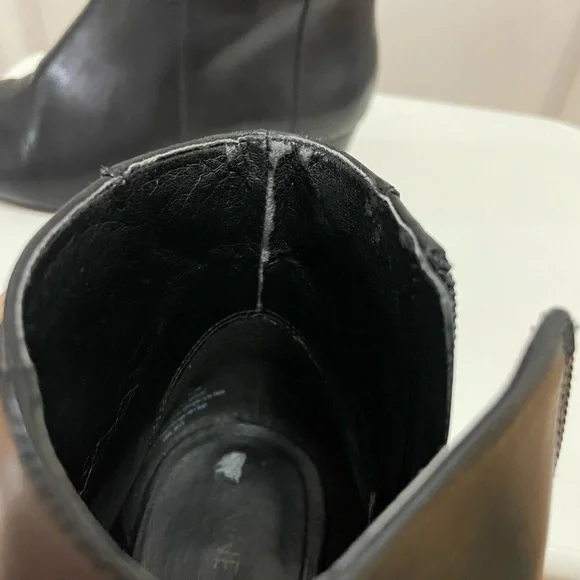 Nine West- Black leather, pointed toe, low heel, boot w/side zipper &gold accent - Picture 9 of 9